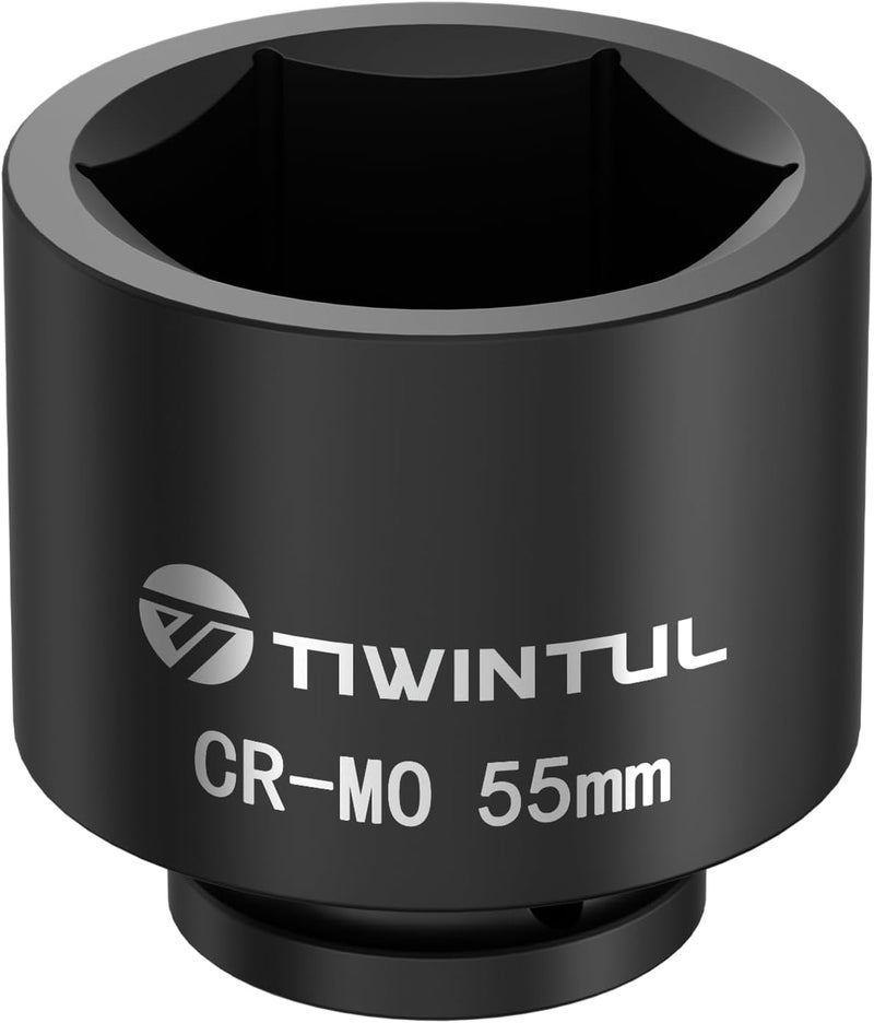 TIWINTUL 3/4 Inch Drive Metric Impact Socket 55mm, 6-Point Design, Heat-Treated Chrome Molybdenum Alloy Steel, Spindle Axle Nut Socket for Auto Repair, Easy Removal - Image 1